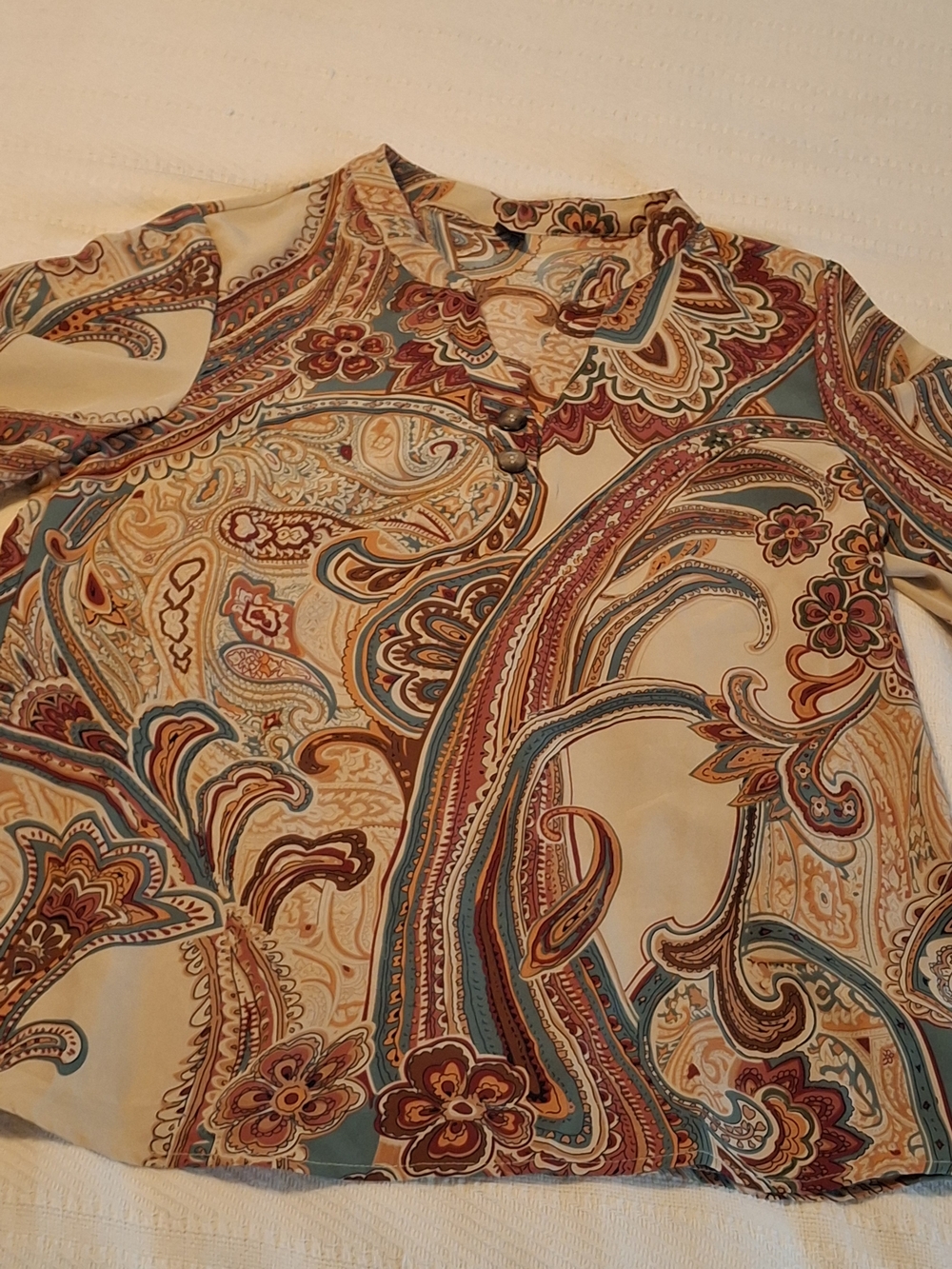 Paisley Print Blouse in Cream, Teal & Rust